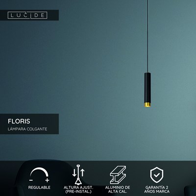 Lucide FLORIS - Lámpara colgante - Ø 5,9 cm - 1xGU10 - Negro